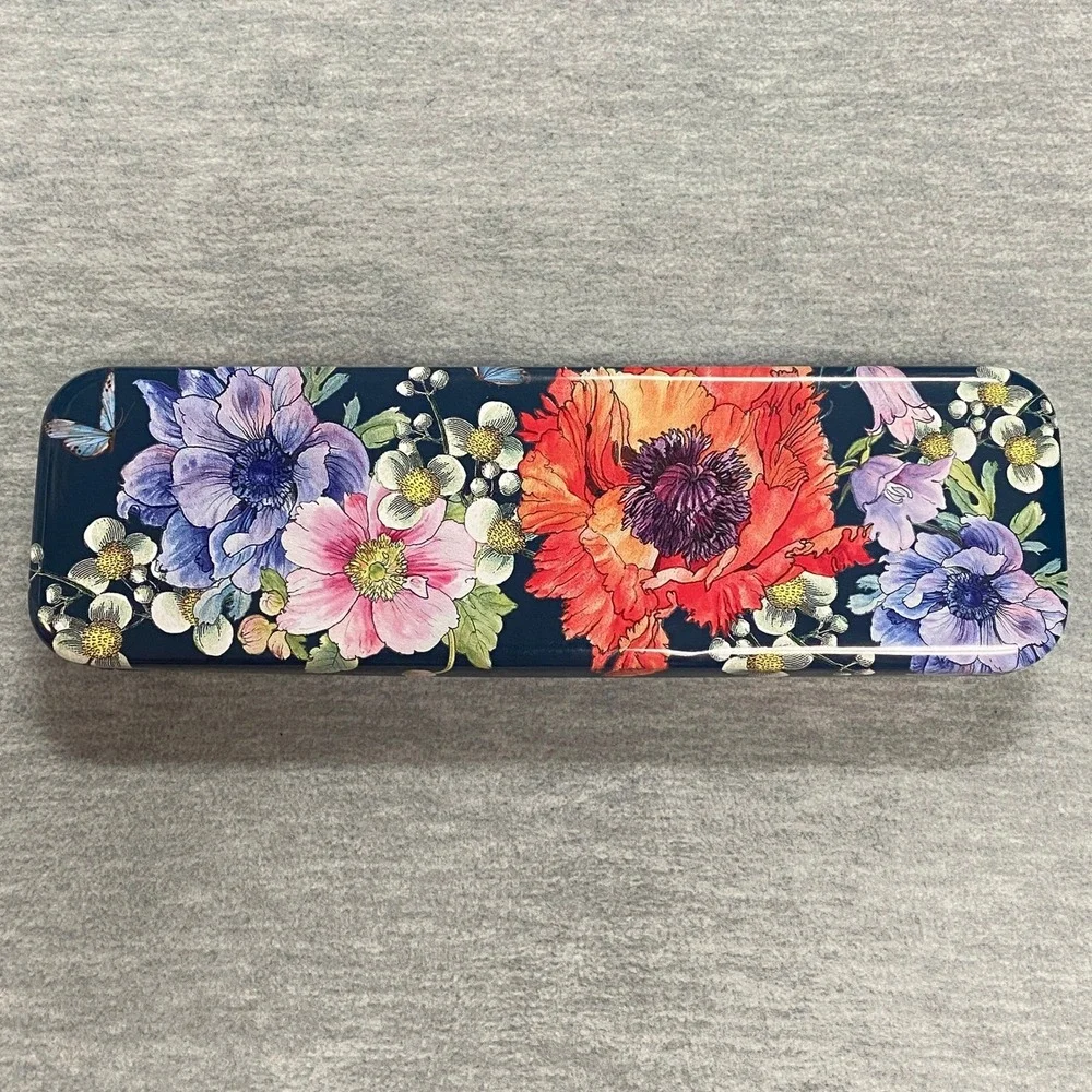 Brighton Floral Metal Tin Case Pencil Box‎ Holder Stationery Storage Decor